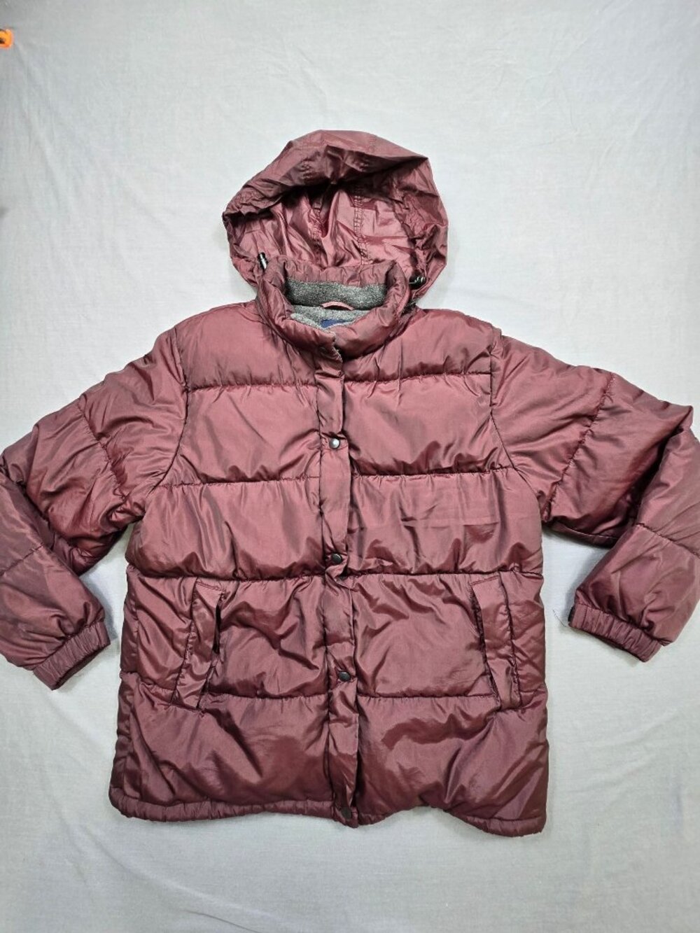 Gap Large Womens Puffer Jacket Purple Burgundy Hooded Down Filled Coat